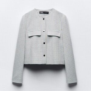 Zara - Cropped Light Blue Checked Blazer - Size Small - NWT
